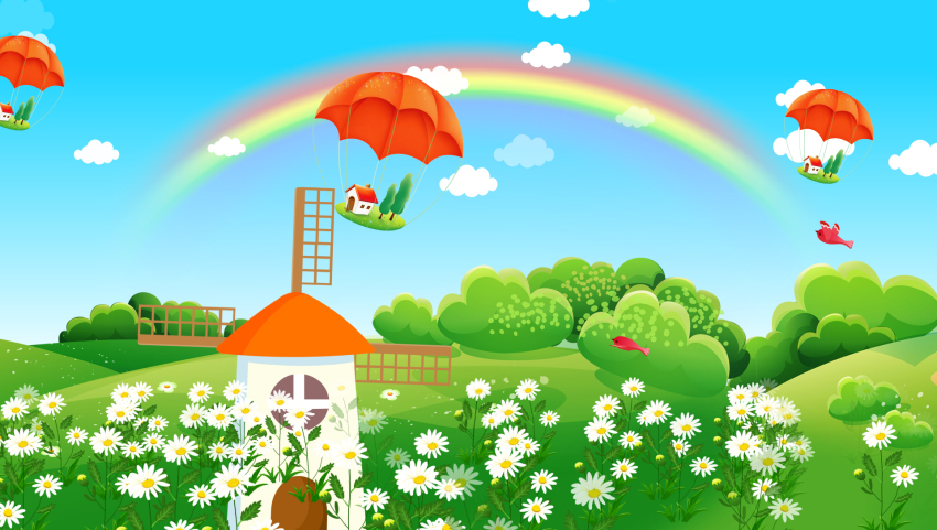 Cartoon Field Windmill Hot Air Balloon Children Dance Background Video  Template, Download And Customize - Lovepik